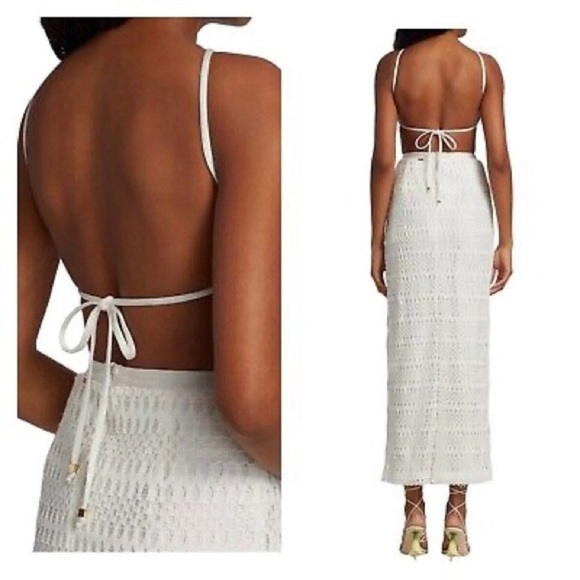 PATBO white ivory crochet halter beach cutout maxi dress - Size 10 - Picture 6 of 13
